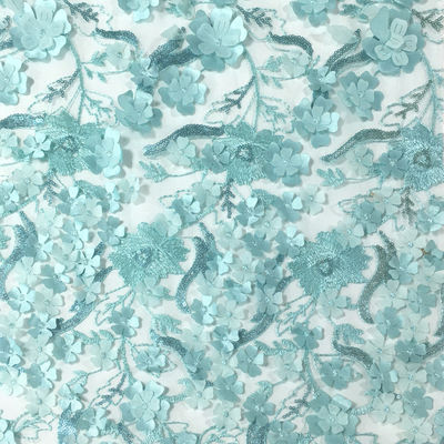 kwaliteit  Beautiful viable elegant blue flower pattern mesh 3d laser lace embroidery fabric for women dress fabriek