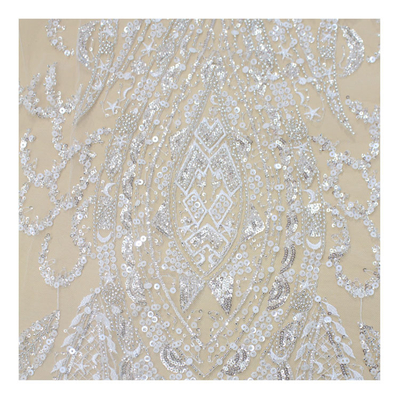 Viable Geometric Beaded Lace Fabric Artdeco Bridal Lace Fabric With Beading Abstract Wedding Dress Lace With Beads And Sequins